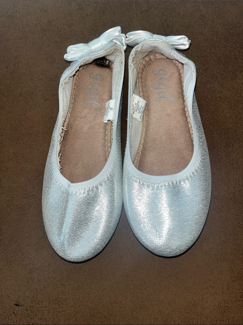 Girls' Shimmery Silver Ballet Flats with Bow